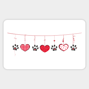Black paw prints with hanging retro beautiful hearts Sticker